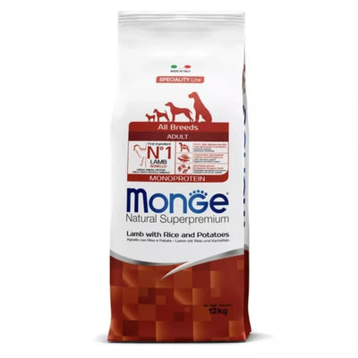 Monge adult sausas pašaras (ėriena, ryžiai, bulvės) 12kg