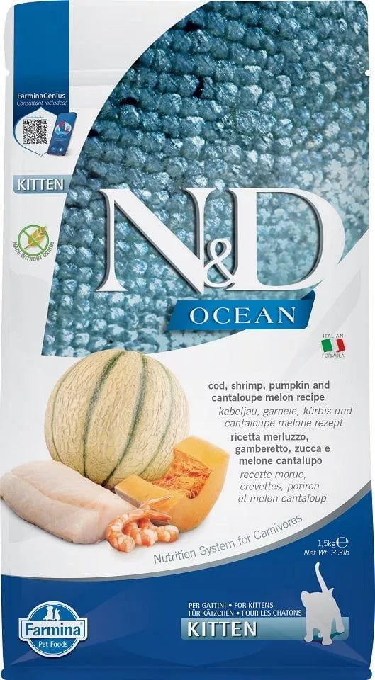 FARMINA N&D OCEAN - CAT Dry Cod Shrimp Pumpkin&Cantaloupe KITTEN 1,5 kg