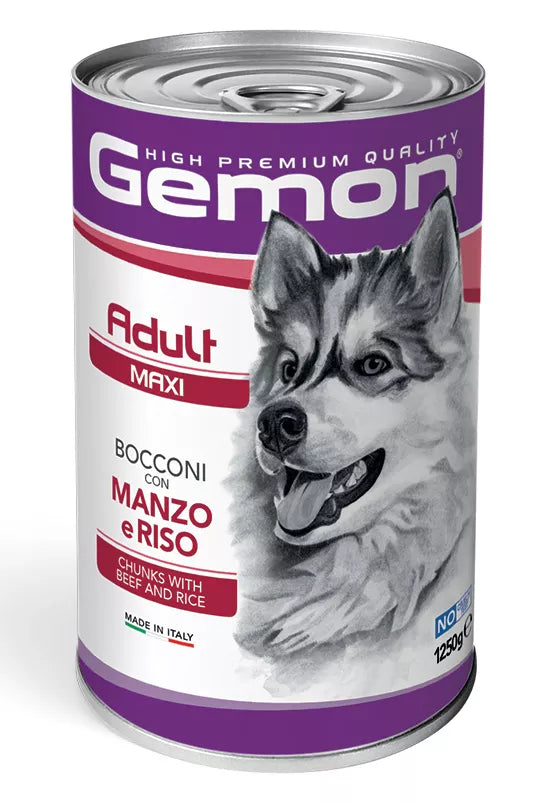 Gemon maxi adult konservuotas pašaras suaugusiems šunims su jautiena ir ryžiais 1250g