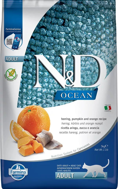 FARMINA N&D OCEAN - CAT Dry Herring Pumpkin&Orange ADULT 5 kg
