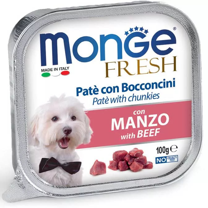 Monge Fresh paštetas šunims su jautienos gabalėliais 100g