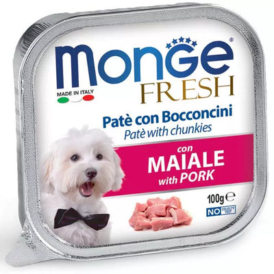 Monge Fresh paštetas šunims su kiaulienos gabalėliais 100g