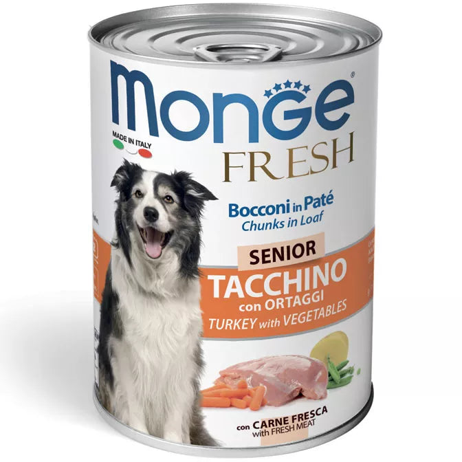 Monge Fresh Senior konservuotas pašaras pagyvenusiems šunims su kalakutiena ir daržovėmis 400g