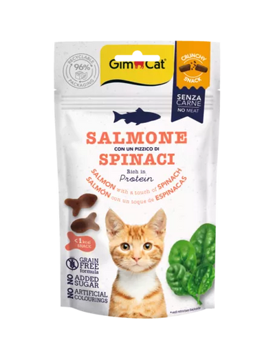 Gimcat Crunchy Snacks Salmon & Spinach traškūs skanėstai lašiša/špinatai 50g