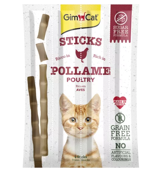 GimCat Sticks begrūdės lazdelės, su paukštiena (4 vnt)