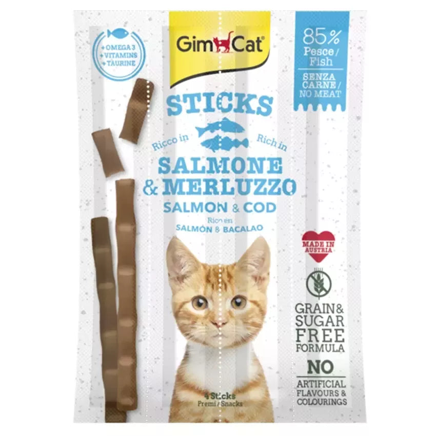 GimCat Sticks begrūdės lazdelės, su lašiša ir upėtakiu (4 vnt)