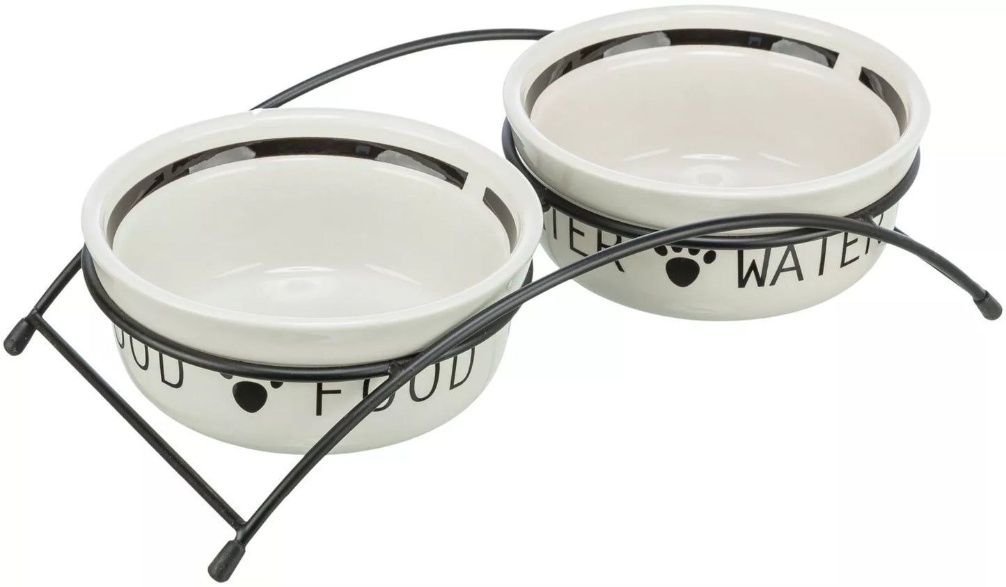 Trixie Dubenėlių kompl., keramika-metal., 2x0.25 l, ø 13 cm-27x7x14 cm, baltas-juodas
