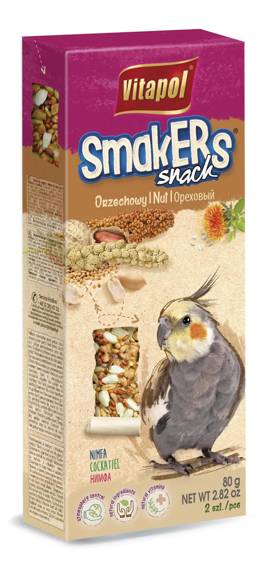 Vitapol Smakers skanėstas papūgoms Nimfoms, su riešutais 90g
