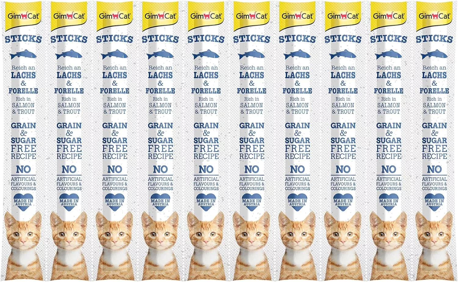 GimCat Sticks begrūdės lazdelės, su lašiša ir upėtakiu (10 vnt)