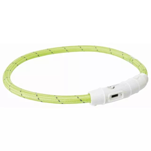 Trixie LED antkaklis USB, TPU/nailonas, XS-S 35cm/7 mm, žalias
