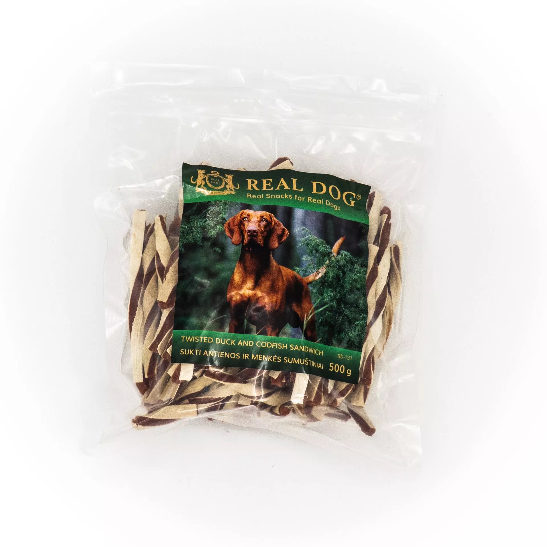 Real Dog SNACKS Sukti antienos ir menkės sumuštiniai 500g