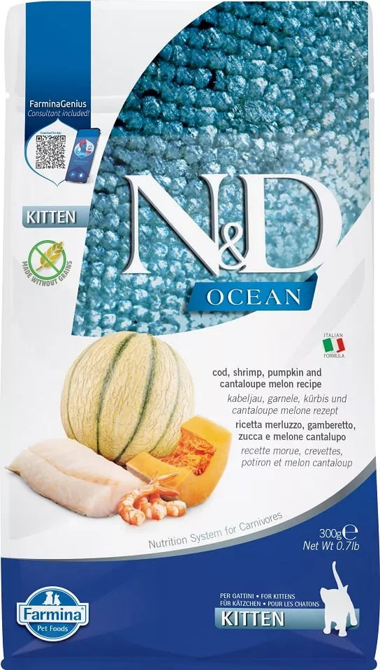 FARMINA N&D OCEAN - CAT Dry Cod Shrimp Pumpkin&Cantaloupe KITTEN 300 gr