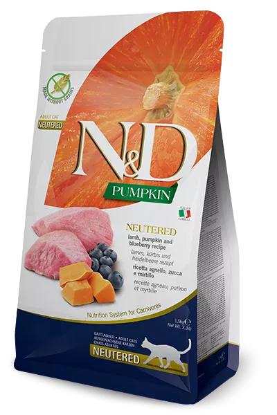 FARMINA N&D PUMPKIN - CAT Dry Lamb&Blueberry NEUTERED ADULT 1,5 kg