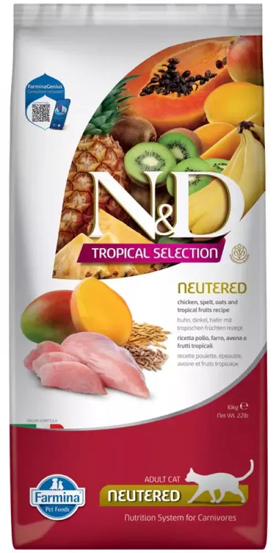 FARMINA N&D TROPICAL SELECTION - CAT Dry Chicken, Spelt, Oats NEUTERED 10 kg
