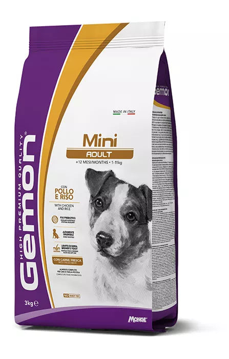 Gemon mini adult visavertis pašaras suaugusiems šunims su vištiena ir ryžiais 3kg
