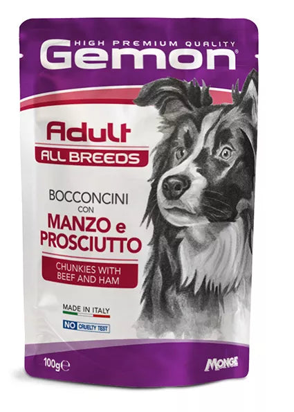 Gemon all breeds adult konservuotas pašaras suaugusiems šunims su jautienos ir kumpio gabalėliais 100g