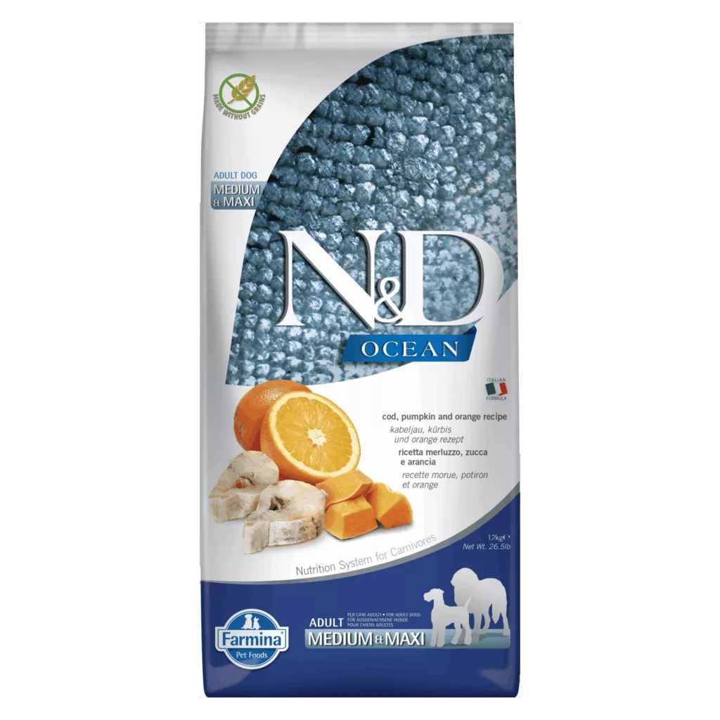 FARMINA N&D OCEAN - DOG Dry Cod Pumpkin&Orange ADULT MED&MAX 12 kg