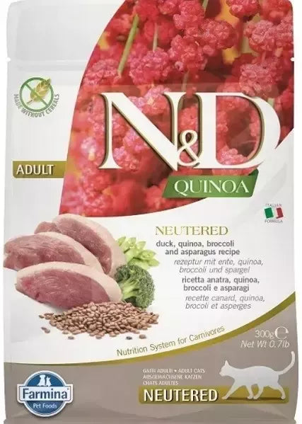FARMINA N&D QUINOA - CAT Dry NEUTERED Duck Broccoli&Asparagus ADULT 300 g