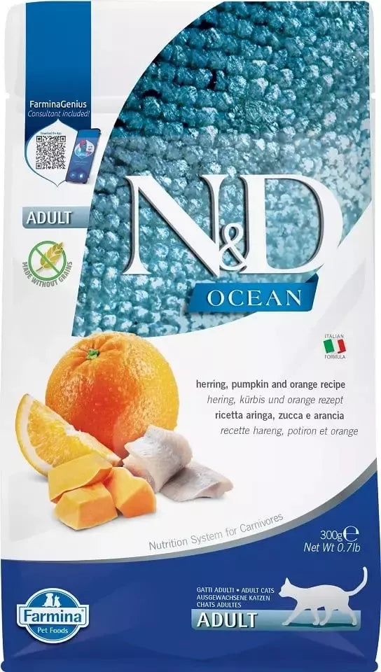 FARMINA N&D OCEAN - CAT Dry Herring Pumpkin&Orange ADULT 300 g