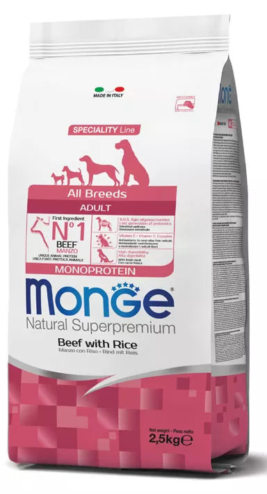 Monge Monoprotein adult sausas pašaras su jautiena ir ryžiais 2,5kg