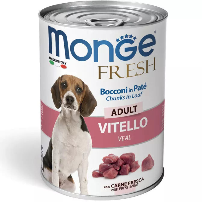 Monge Fresh adult konservuotas pašaras šunims su veršienos gabaliukais 400g