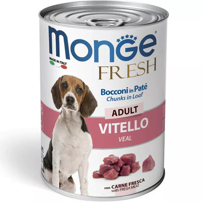 Monge Fresh adult konservuotas pašaras šunims su veršienos gabaliukais 400g