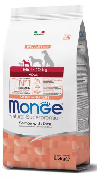 Monge mini adult sausas pašaras (lašiša ir ryžiai) 2,5kg