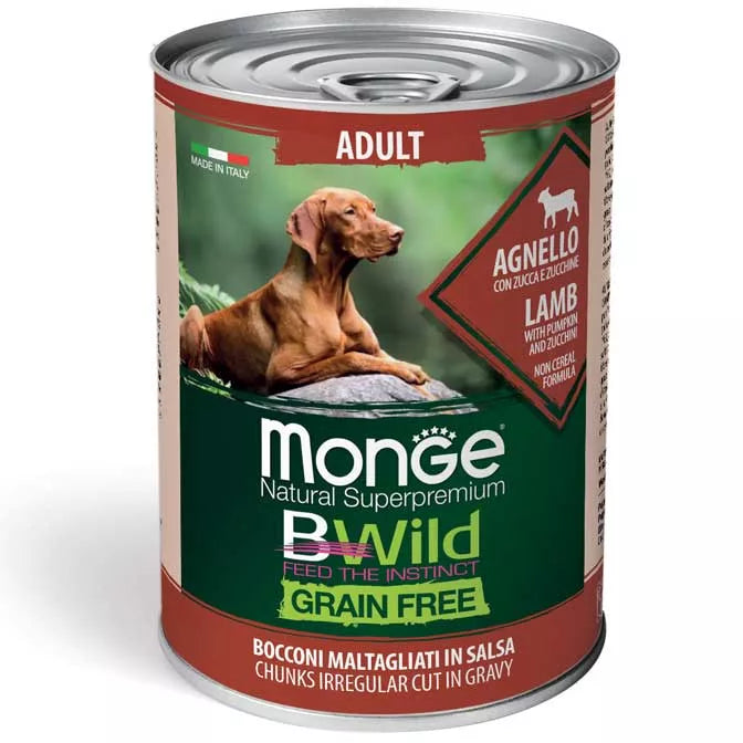 Monge Bwild adult konservuotas pašaras su ėriena, moliūgais ir cukinijomis 400g