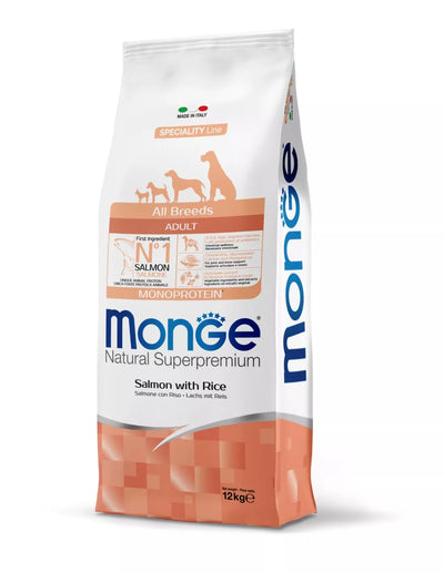 Monge adult sausas pašaras (lašiša ir ryžiai) 12kg