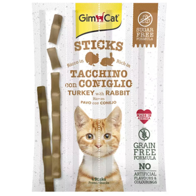 GimCat Sticks begrūdės lazdelės, su kalakutiena ir triušiena (4 vnt)