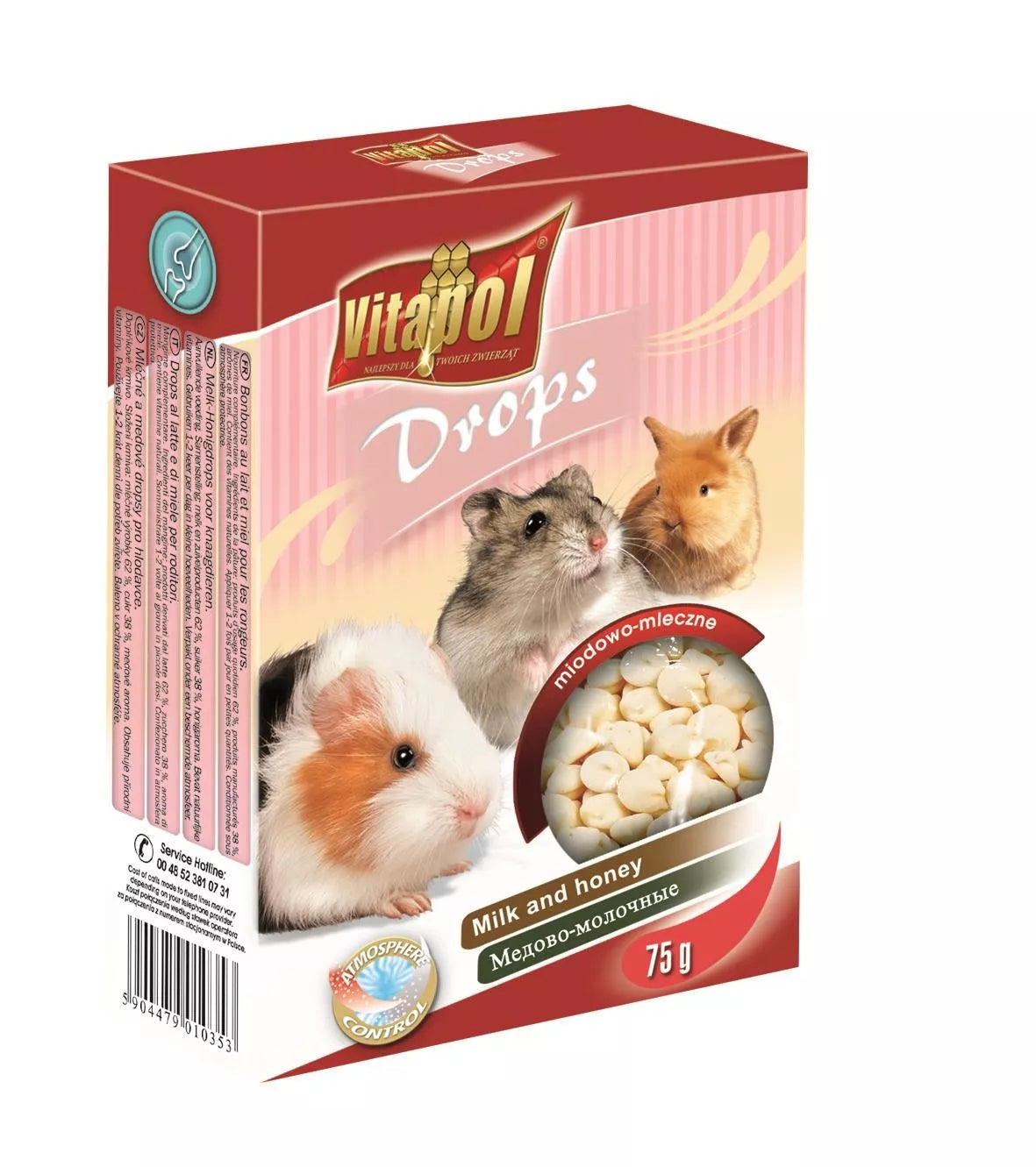 Vitapol lašeliai graužikams su pienu ir medumi 75g