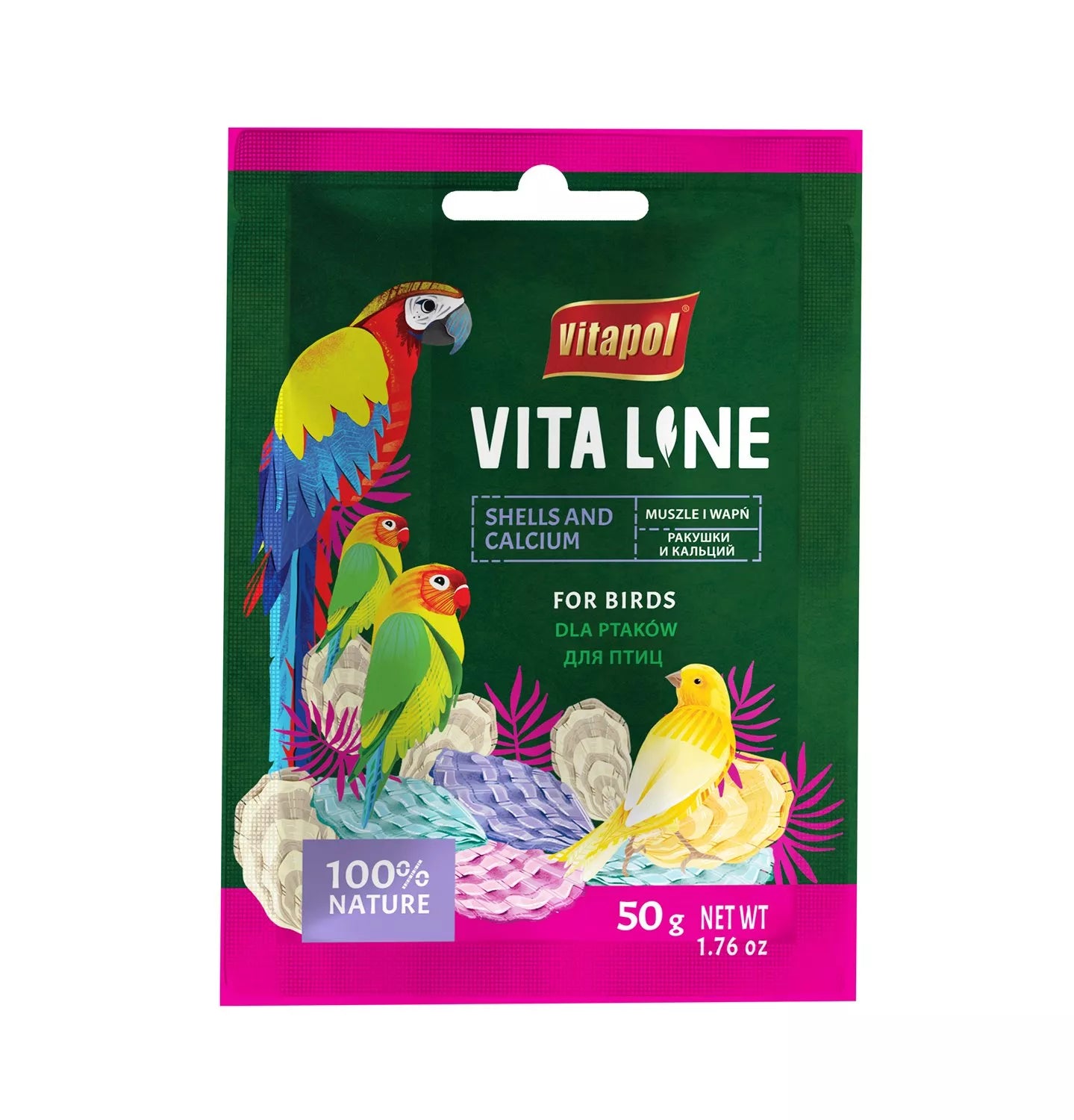 Vitapol Vitaline papildomas lesalas paukščiams kriauklės su kalciu 50g