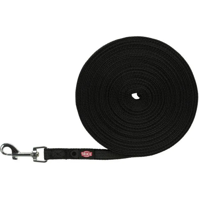 Trixie Tracking pavadys, gumuotas S-M 15 m/15mm, juodas